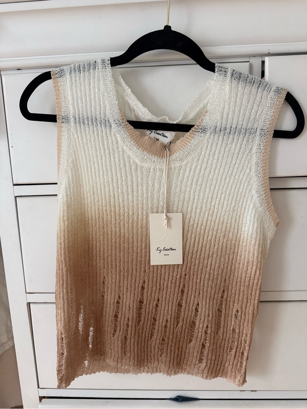 KJ Collection Ombre Knit Sleeveless Top - White to Beige